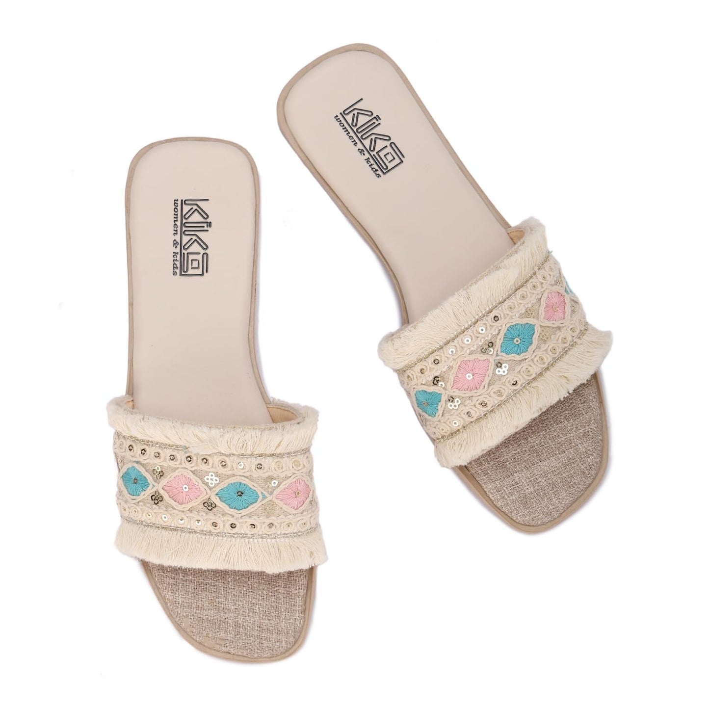 Women's summer slippers with bohemian embroidery - available in various colors and sizes