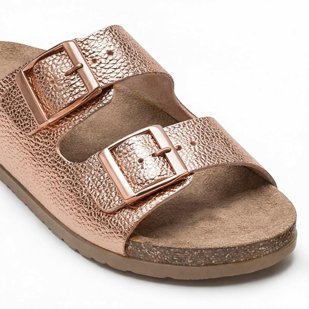 Women’s orthopedic slippers with two adjustable straps – comfortable footprint sole that supports the foot arch with an anti-slip base – modern design for daily and summer use.   - BK 21