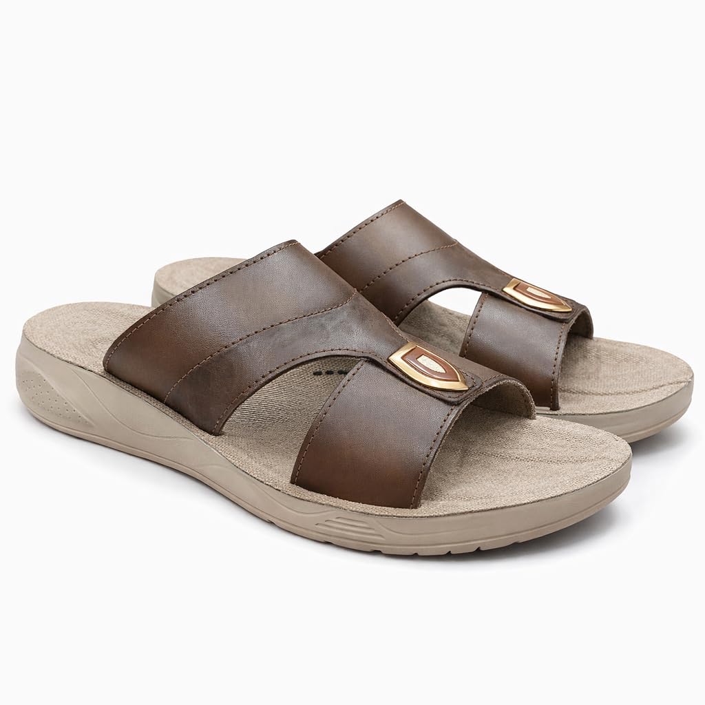 Gulf-Style Men’s Leather Slippers – Modern Design with Comfortable Anti-Slip Sole – Perfect for Daily and Summer Wear  - 708