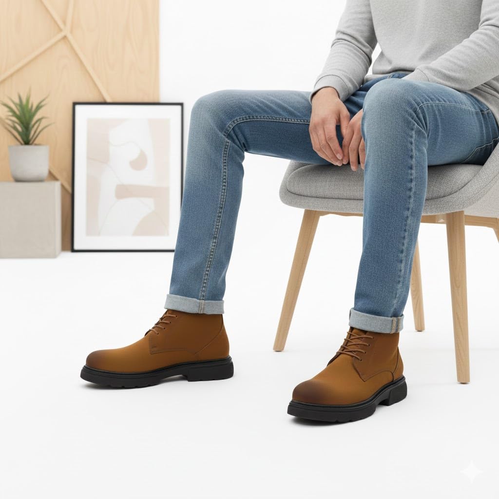 Men's elegant lace-up ankle boots made of suede - equipped with a comfortable Turkish rubber sole