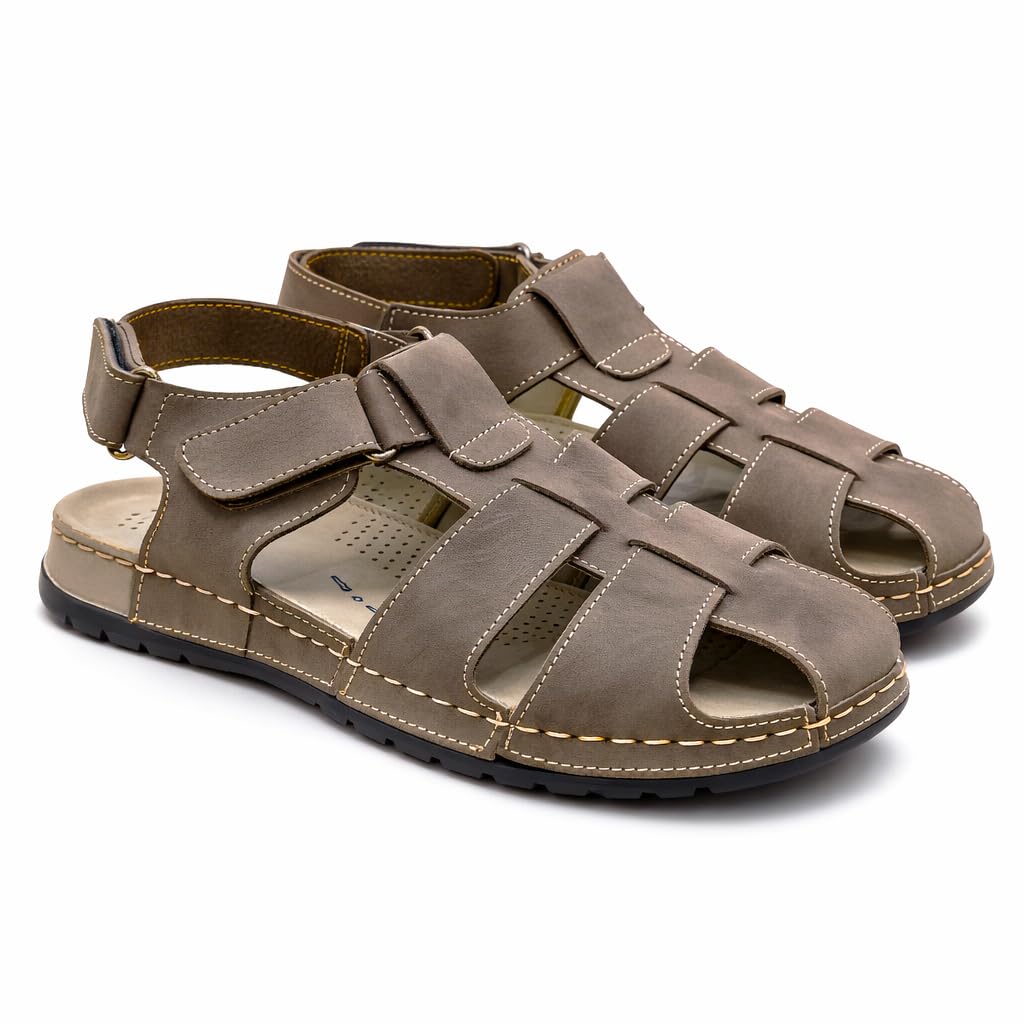Men’s genuine leather comfortable Okonami sandals — classic design with ventilation openings — lightweight orthopedic sole  - B011