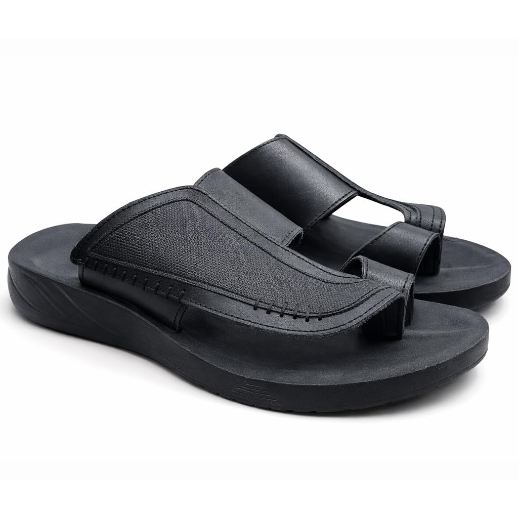 Men’s Gulf-Style Leather Slippers – Black, Modern Comfortable Design with High-Quality Leather and Padded Orthopedic Sole – Perfect for Daily Use and Outings   M43