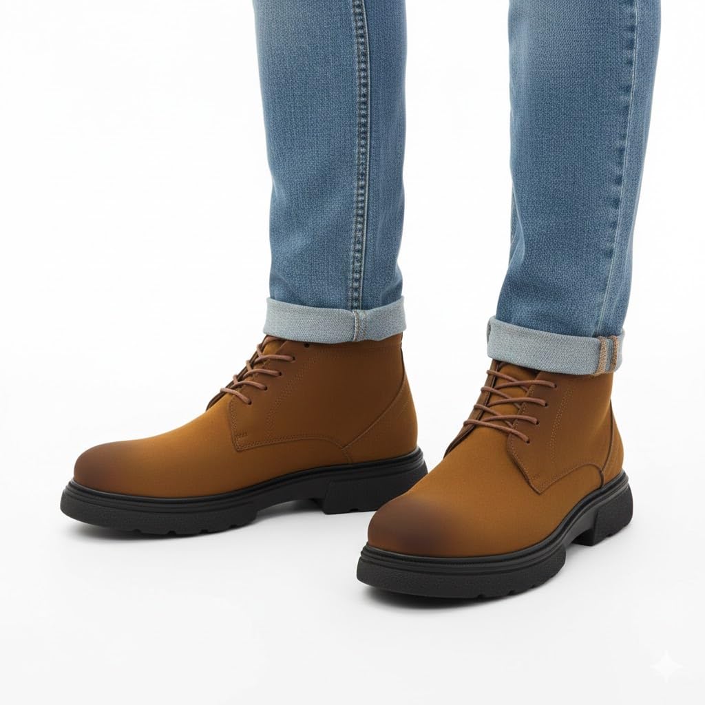 Men's elegant lace-up ankle boots made of suede - equipped with a comfortable Turkish rubber sole