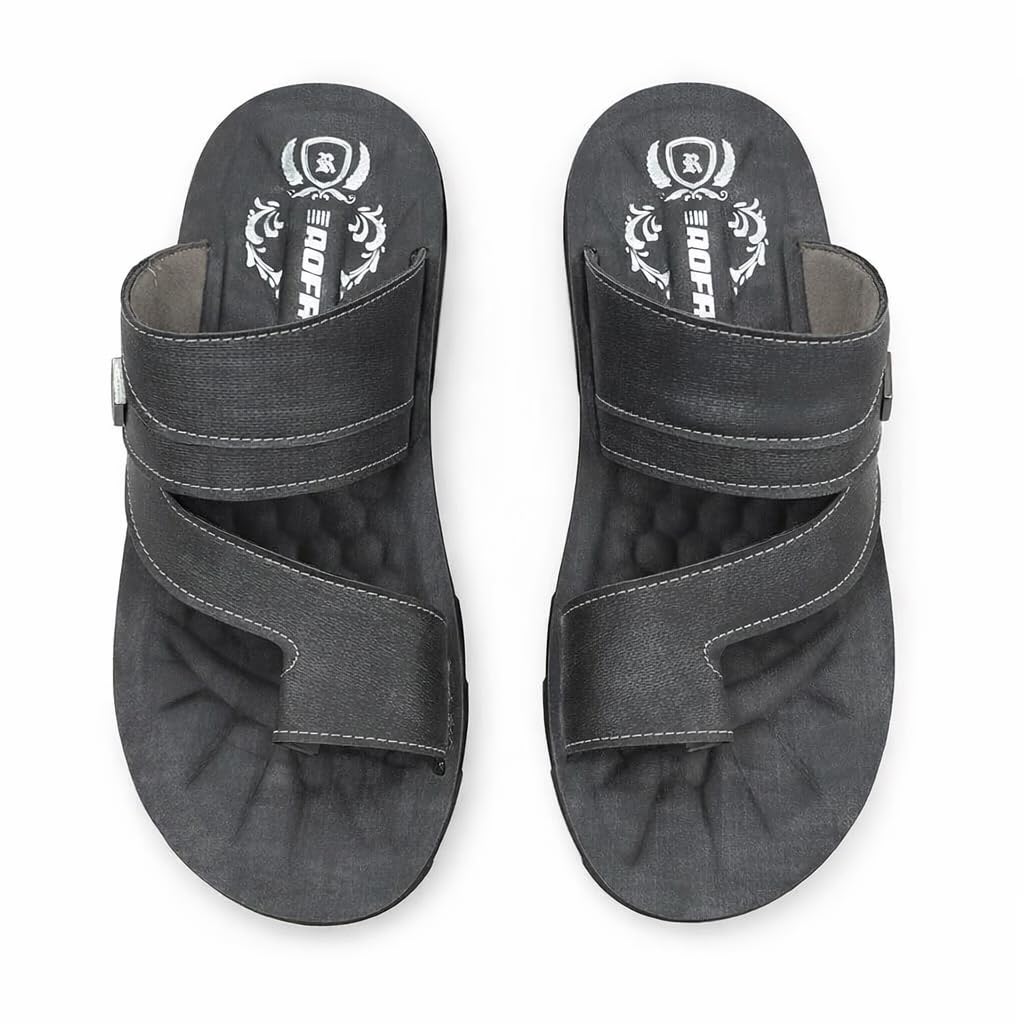 Men’s black leather slippers – modern, comfortable design with high-quality material and a cushioned orthopedic sole – perfect for daily use and errands.   - 2005