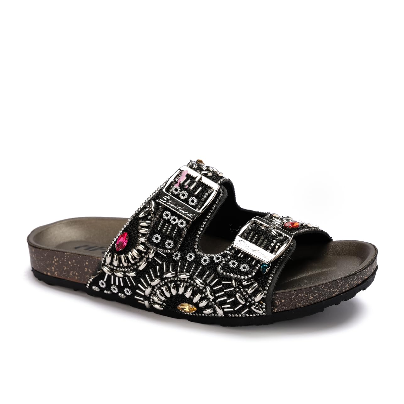 Elegant women's slippers with a luxurious design and sparkling stones - non-slip orthopedic sole