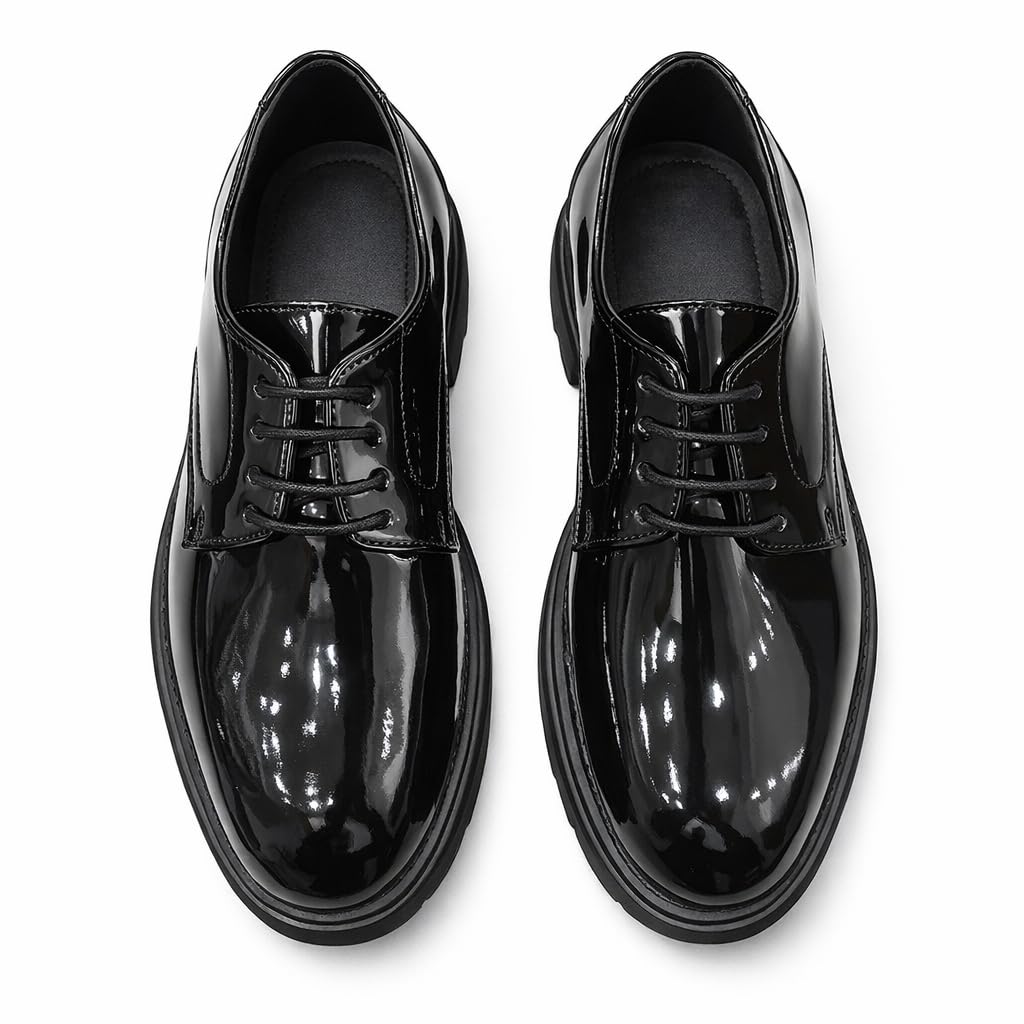Men’s Classic Formal Shoes in Shiny Leather – Elegant Dress Shoes for Work and Formal Occasions – Comfortable Anti-Slip Sole