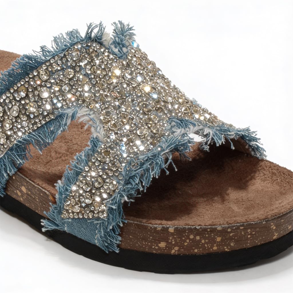 Women’s summer slippers decorated with crystals – comfortable orthopedic sole with soft suede material, elegant ladies’ style for outings and daily errands.  - B1