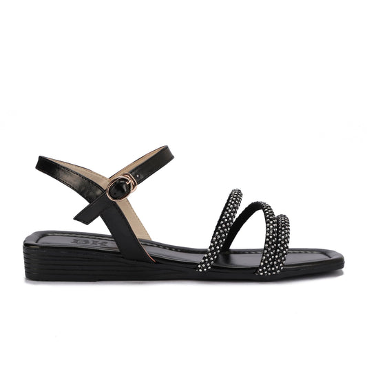 Elegant women's sandals with thin, embellished straps and a buckle design.