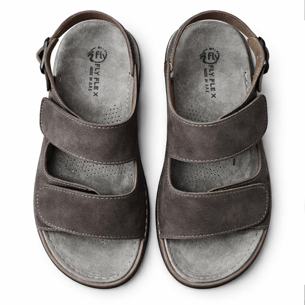 Men’s comfortable orthopedic sandals – practical leather sandals with two adjustable Velcro straps and a back strap – lightweight with an anti-slip sole.  - B010