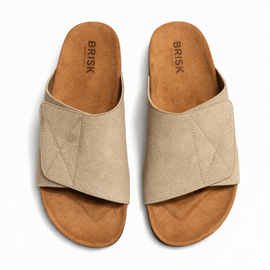 Men’s orthopedic sandals with a wide adjustable strap – rubber footprint sole that supports the foot arch and is lightweight – ideal for daily and summer use.  BEIGE  -Size41 - 106