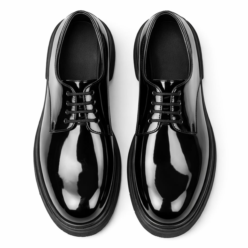 Men’s Classic Formal Shoes in Shiny Leather – Elegant Dress Shoes for Work and Formal Occasions – Comfortable Anti-Slip Sole