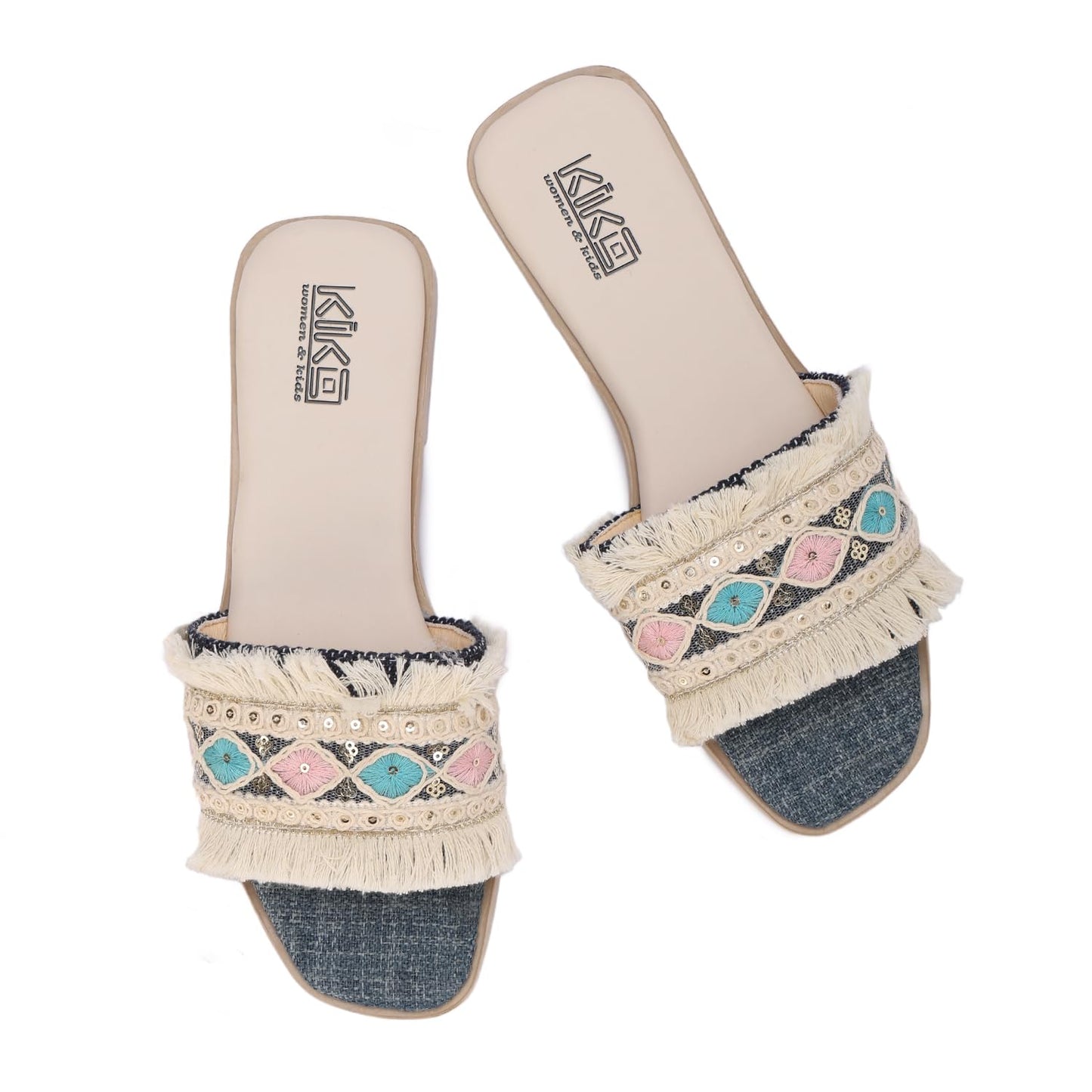 Women's summer slippers with bohemian embroidery - available in various colors and sizes