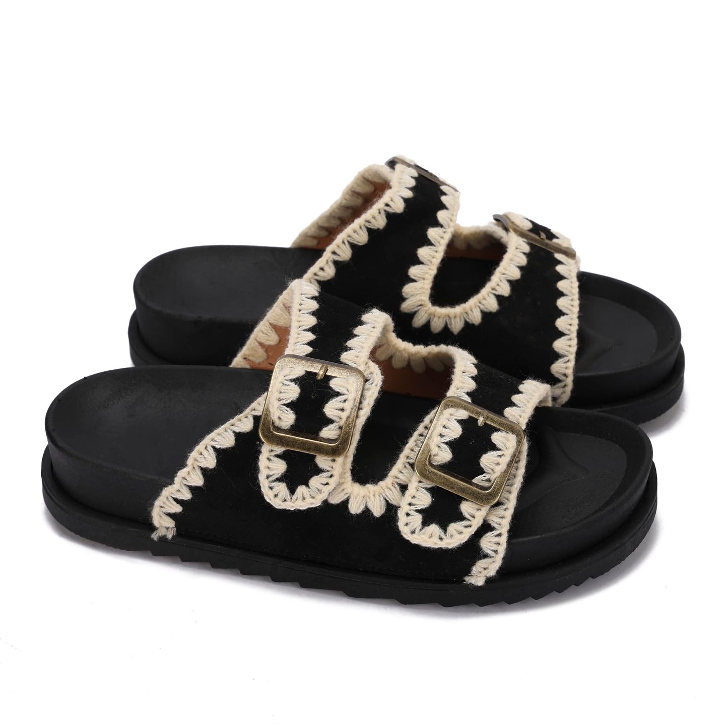 Women's summer slippers with a double design and stylish buckle – available with a comfortable sole