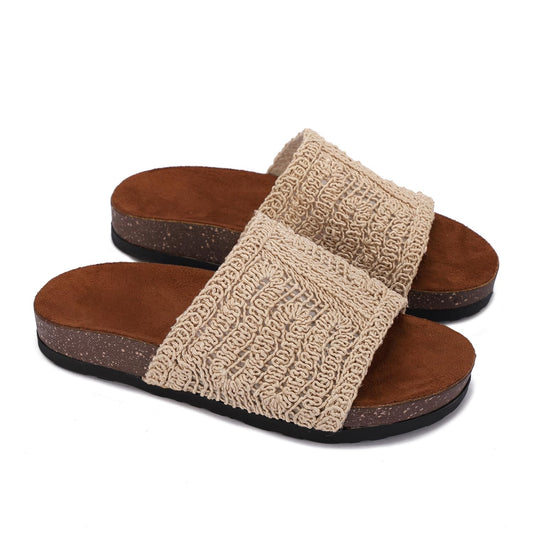 Women's slippers with a comfortable heel and stylish fabric strap