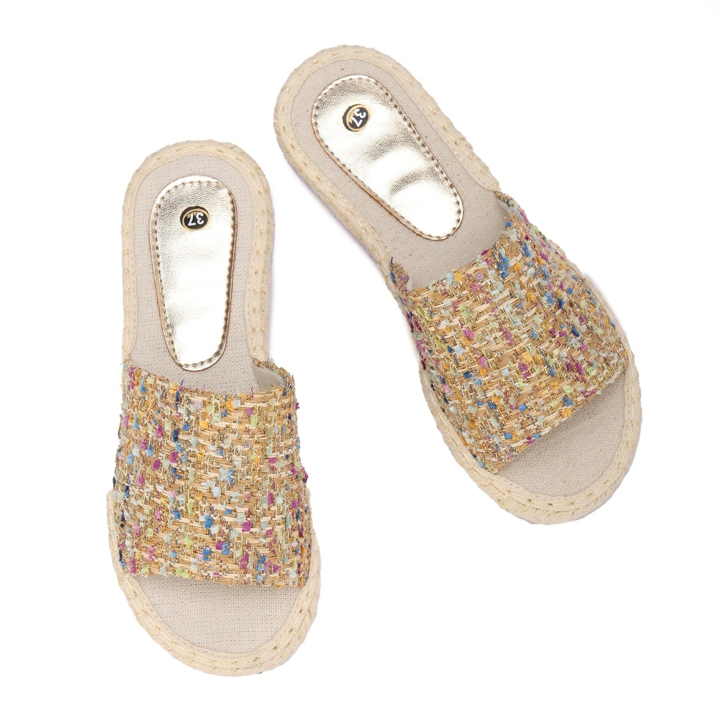 Women's summer slippers in straw material and colorful pattern – stylish casual design