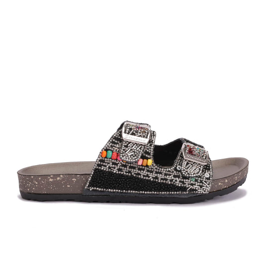Women's decorative slippers with double straps – comfortable and stylish design