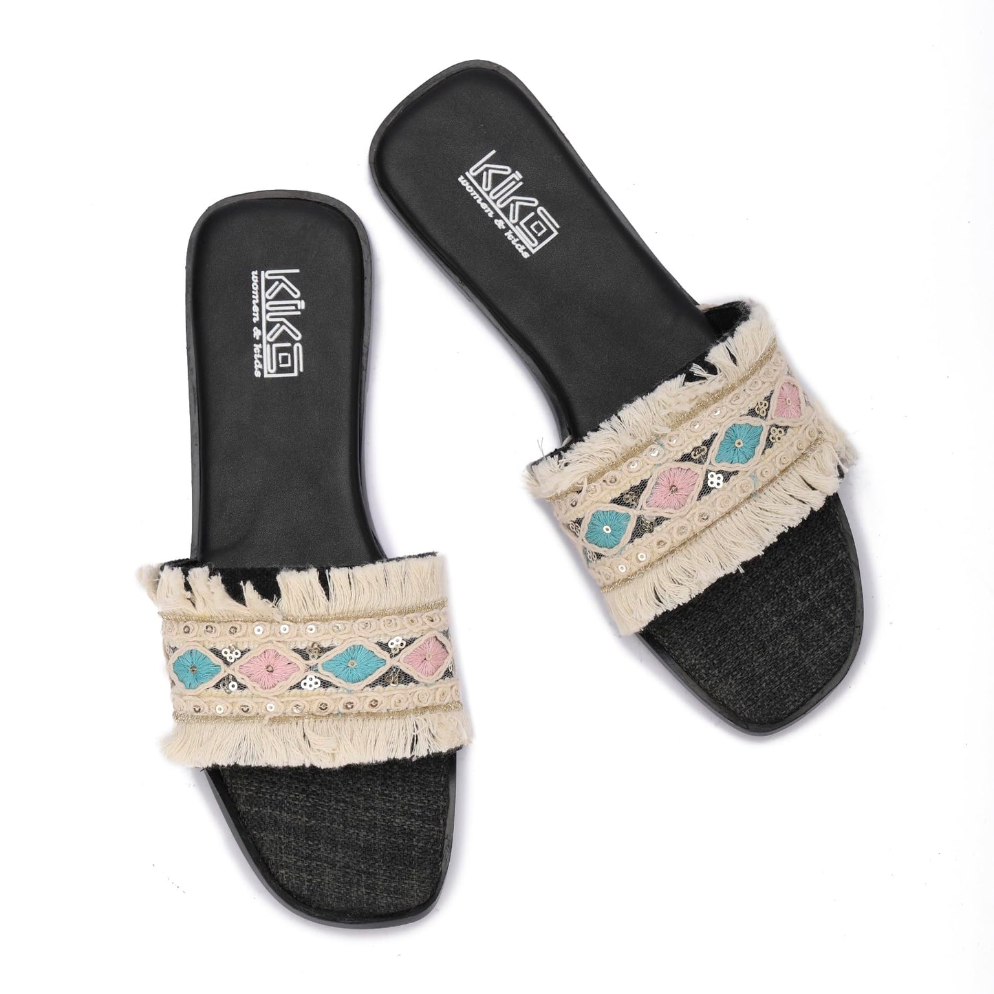 Women's summer slippers with bohemian embroidery - available in various colors and sizes