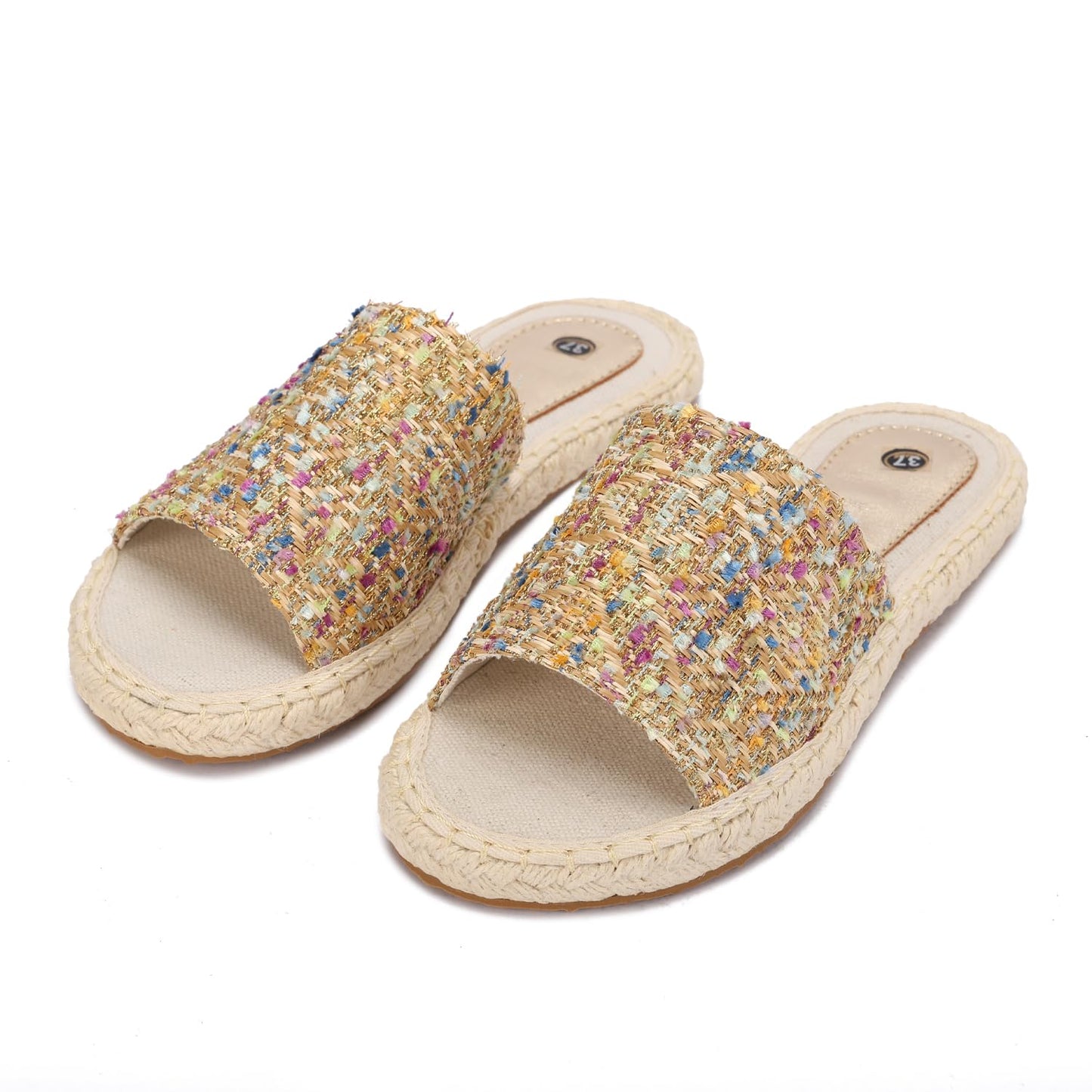 Women's summer slippers in straw material and colorful pattern – stylish casual design