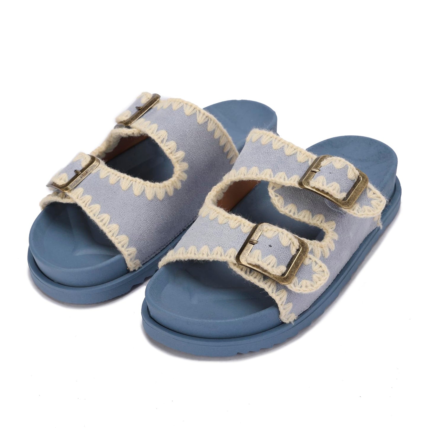 Women's summer slippers with a double design and stylish buckle – available with a comfortable sole