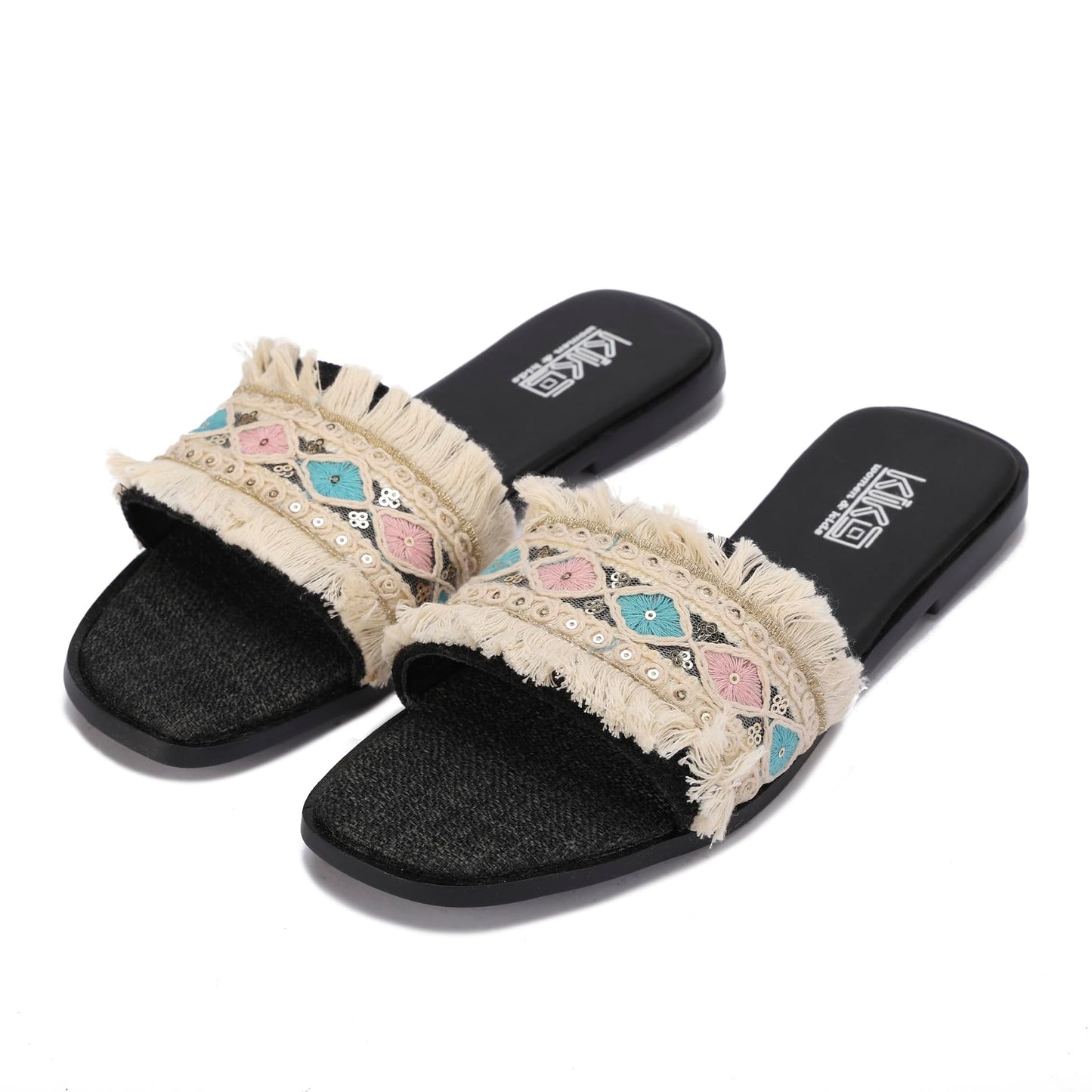 Women's summer slippers with bohemian embroidery - available in various colors and sizes