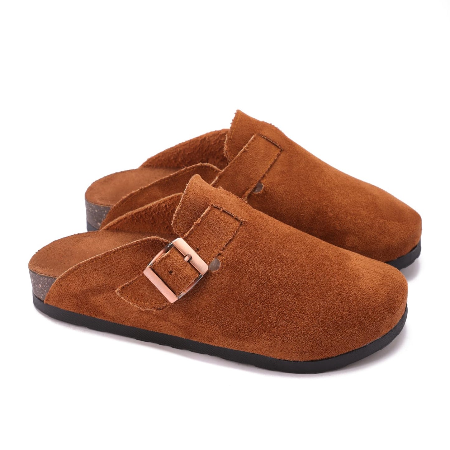 Stylish women's suede clogs with a buckle - slip-resistant and comfortable sole