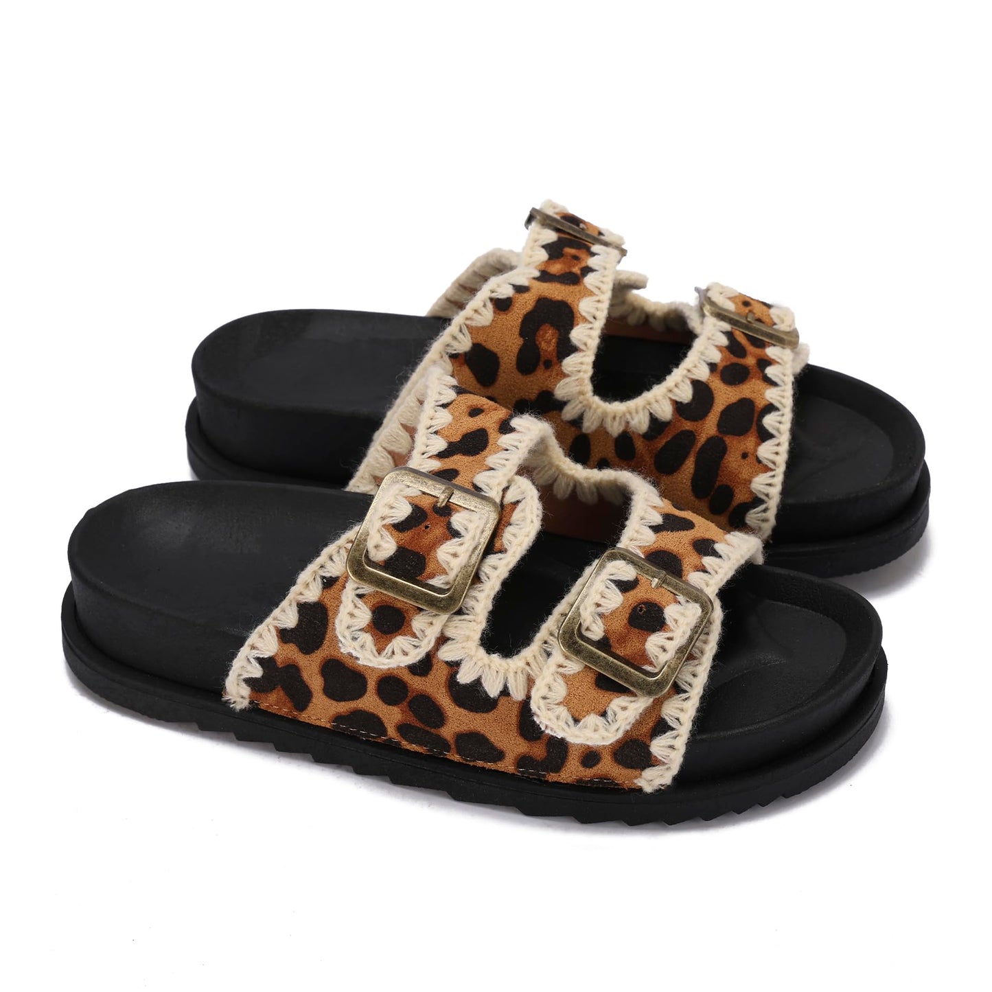 Women's summer slippers with a double design and stylish buckle – available with a comfortable sole