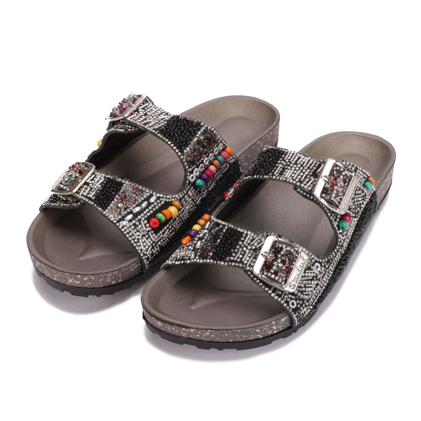 Women's decorative slippers with double straps – comfortable and stylish design