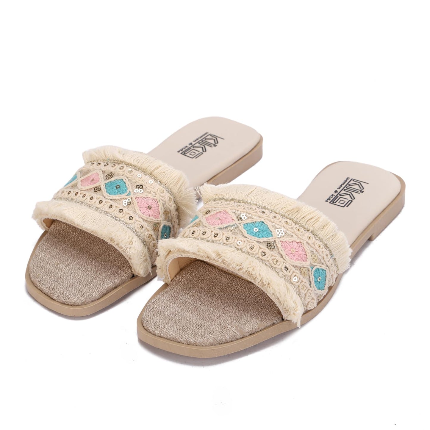 Women's summer slippers with bohemian embroidery - available in various colors and sizes