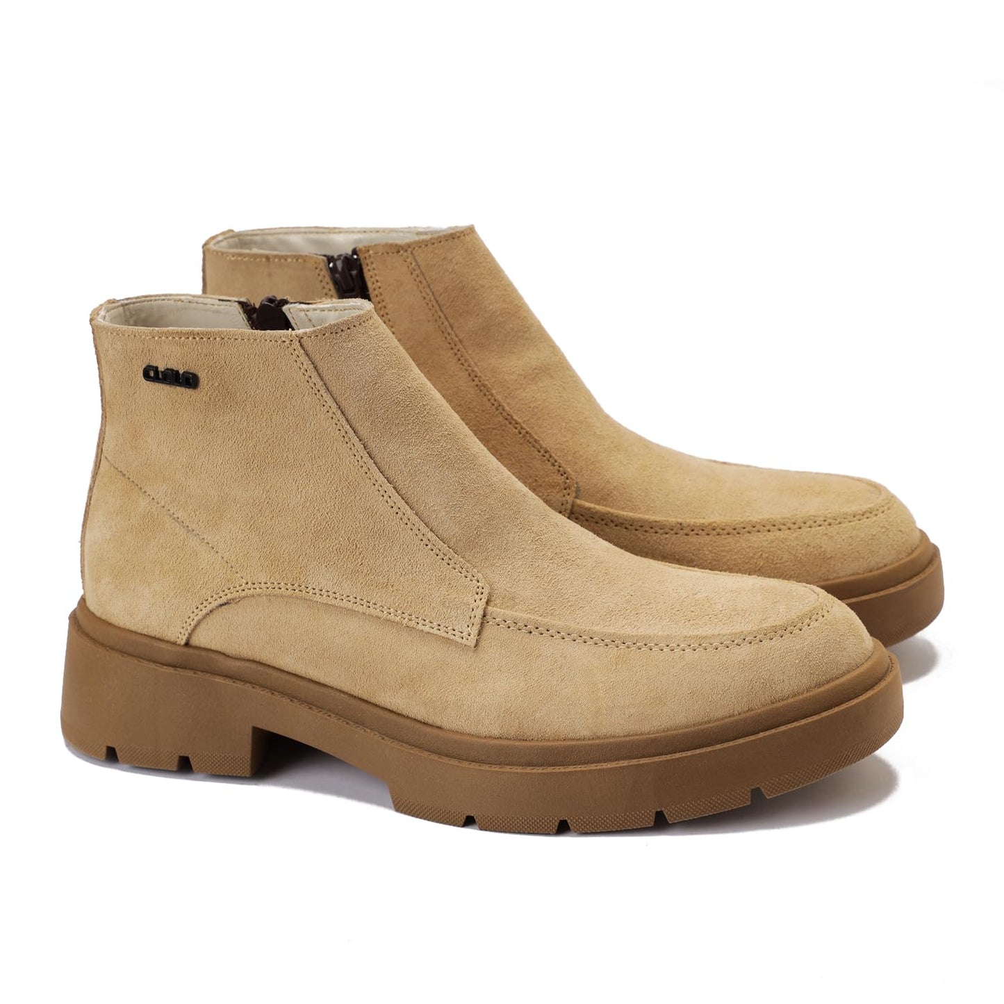 Men's half-boot with a distinctive zipper, made from elegant genuine suede leather and featuring a slip-resistant Turkish rubber sole.