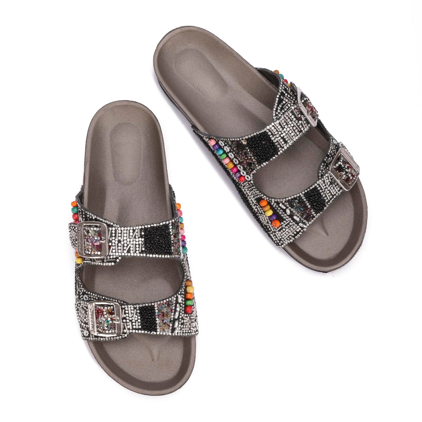 Women's decorative slippers with double straps – comfortable and stylish design