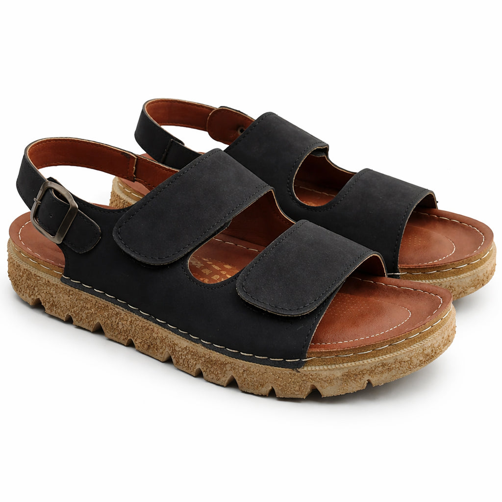 Comfortable men's sandals with a modern design – lightweight orthopedic sole with adjustable hook-and-loop straps and a fixed back strap – suitable for everyday wear and walking