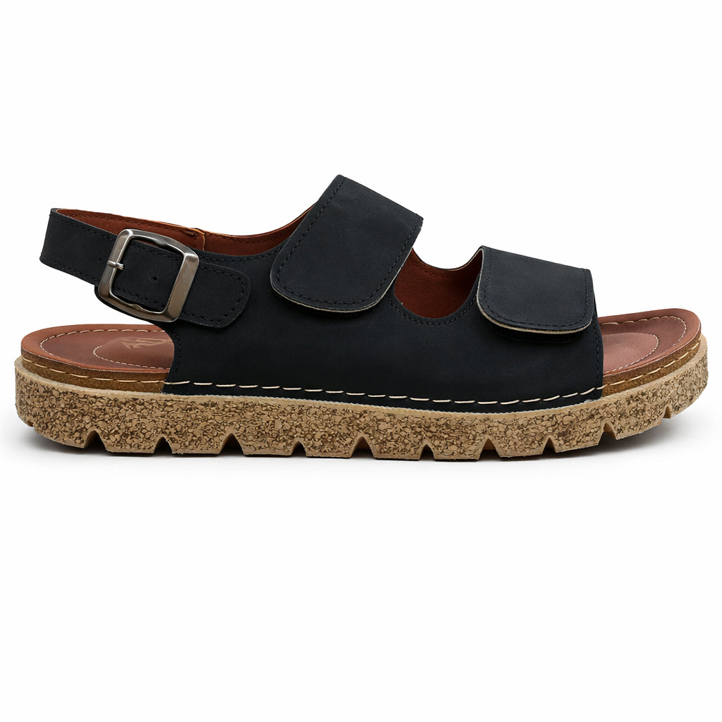 Comfortable men's sandals with a modern design – lightweight orthopedic sole with adjustable hook-and-loop straps and a fixed back strap – suitable for everyday wear and walking