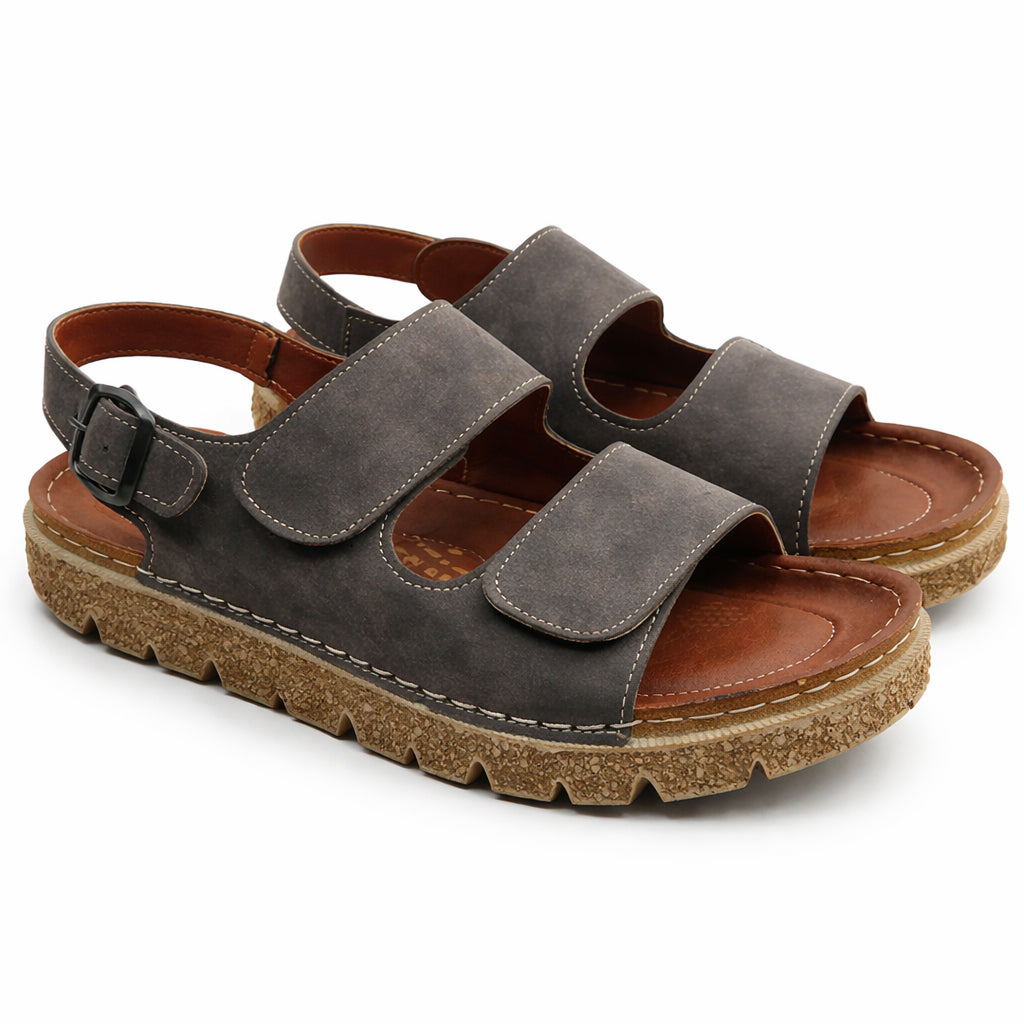 Comfortable men's sandals with a modern design – lightweight orthopedic sole with adjustable hook-and-loop straps and a fixed back strap – suitable for everyday wear and walking