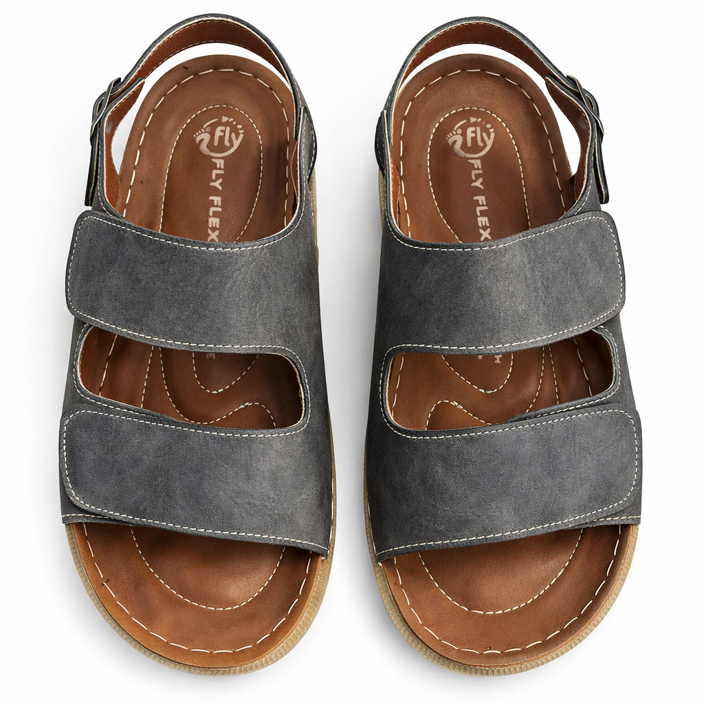 Comfortable men's sandals with a modern design – lightweight orthopedic sole with adjustable hook-and-loop straps and a fixed back strap – suitable for everyday wear and walking