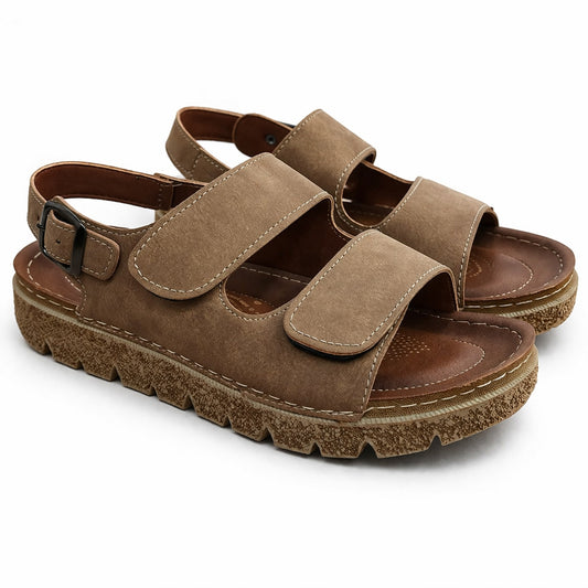 Comfortable men's sandals with a modern design – lightweight orthopedic sole with adjustable hook-and-loop straps and a fixed back strap – suitable for everyday wear and walking