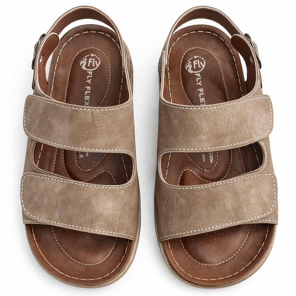 Comfortable men's sandals with a modern design – lightweight orthopedic sole with adjustable hook-and-loop straps and a fixed back strap – suitable for everyday wear and walking