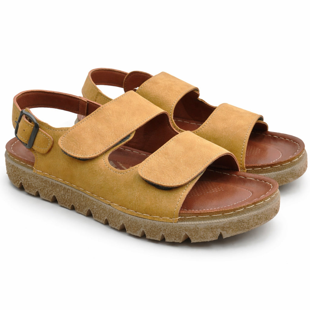 Comfortable men's sandals with a modern design – lightweight orthopedic sole with adjustable hook-and-loop straps and a fixed back strap – suitable for everyday wear and walking