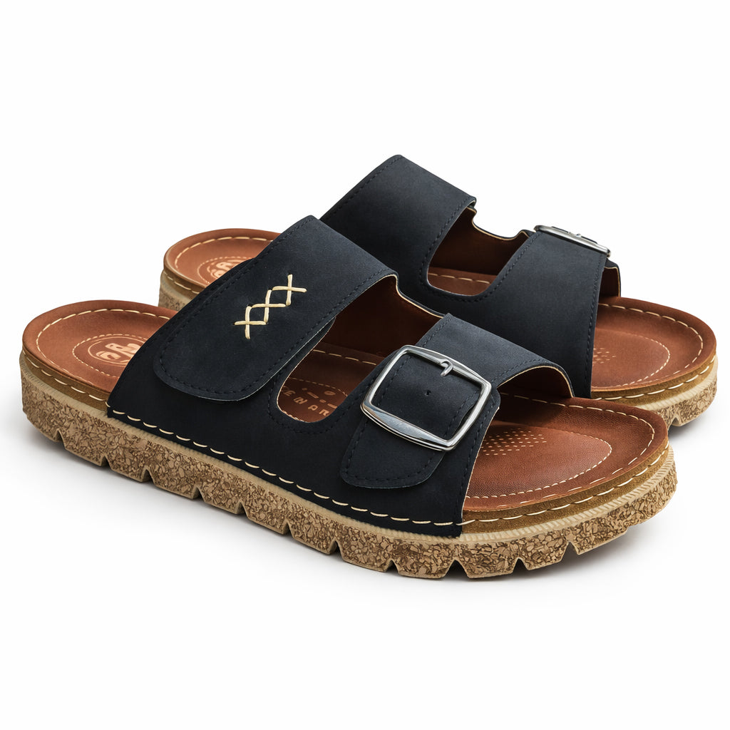 Comfortable men's slippers with a modern design – lightweight orthopedic sole with adjustable straps – suitable for everyday use indoors and outdoors
