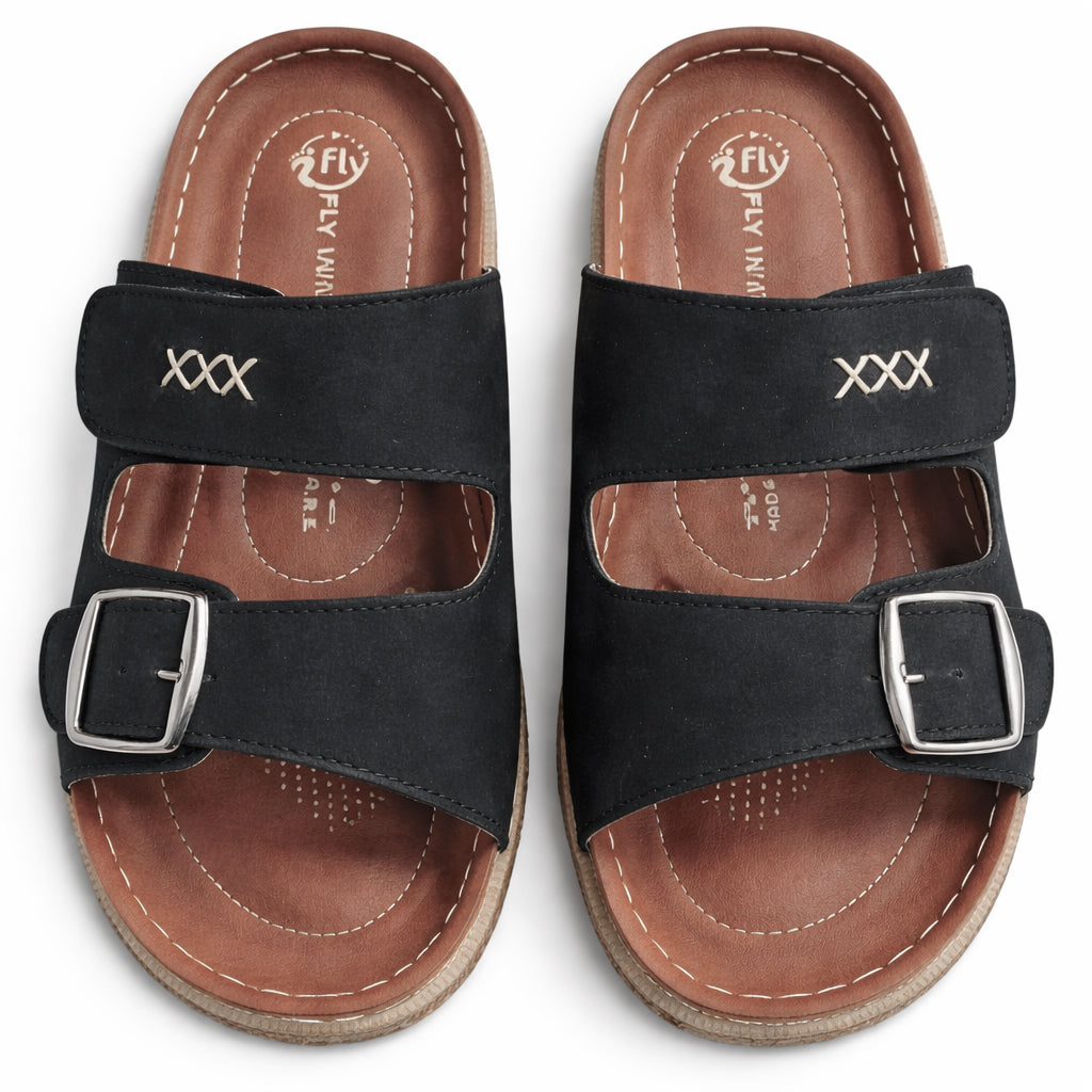 Comfortable men's slippers with a modern design – lightweight orthopedic sole with adjustable straps – suitable for everyday use indoors and outdoors