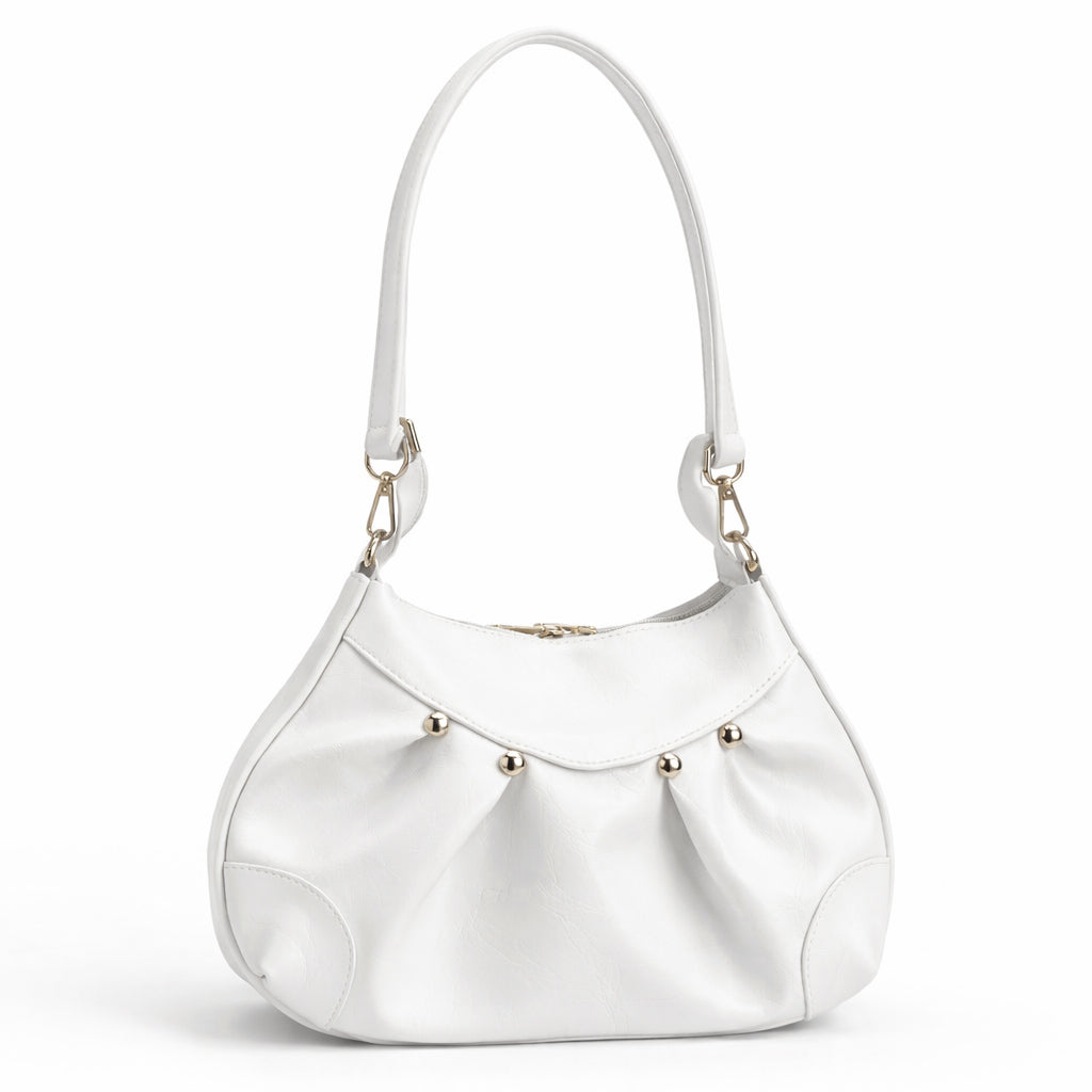 Stylish women's shoulder bag with a pleated design, featuring a bow and tassel – made of soft leather with a modern look, suitable for both formal and casual occasions.