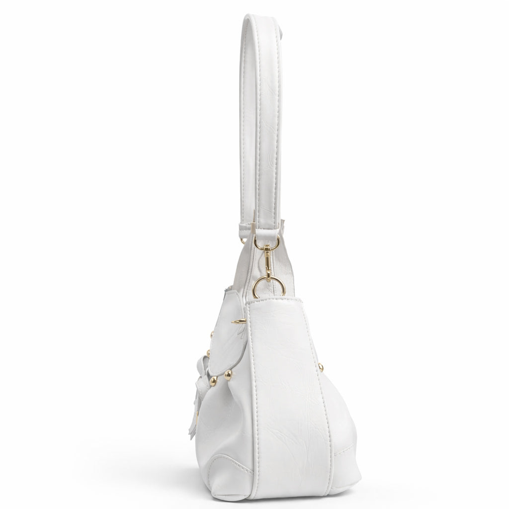 Stylish women's shoulder bag with a pleated design, featuring a bow and tassel – made of soft leather with a modern look, suitable for both formal and casual occasions.