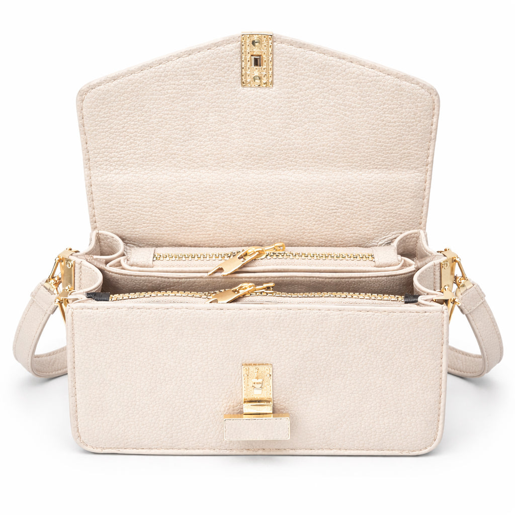 Elegant women's crossbody bag in pebbled leather - small handbag with internal zipper divider, suitable for occasions and travel