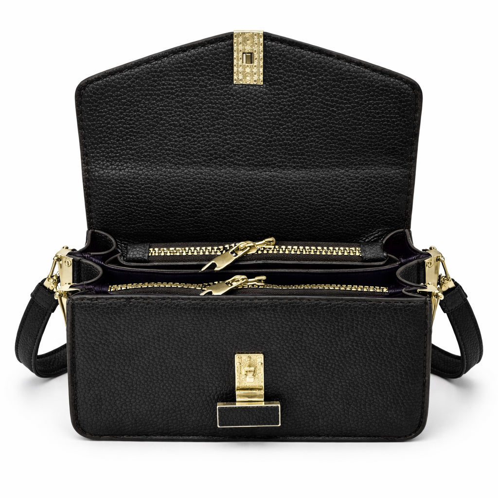 Elegant women's crossbody bag in pebbled leather - small handbag with internal zipper divider, suitable for occasions and travel