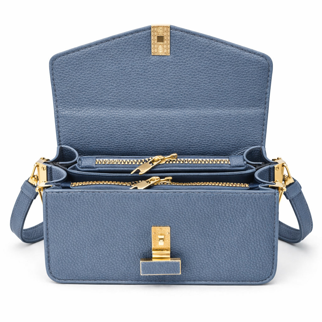 Elegant women's crossbody bag in pebbled leather - small handbag with internal zipper divider, suitable for occasions and travel