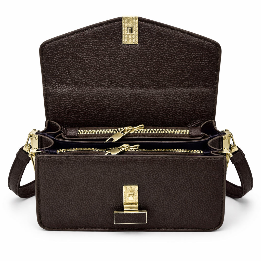 Elegant women's crossbody bag in pebbled leather - small handbag with internal zipper divider, suitable for occasions and travel