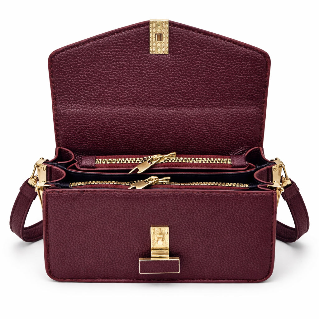 Elegant women's crossbody bag in pebbled leather - small handbag with internal zipper divider, suitable for occasions and travel
