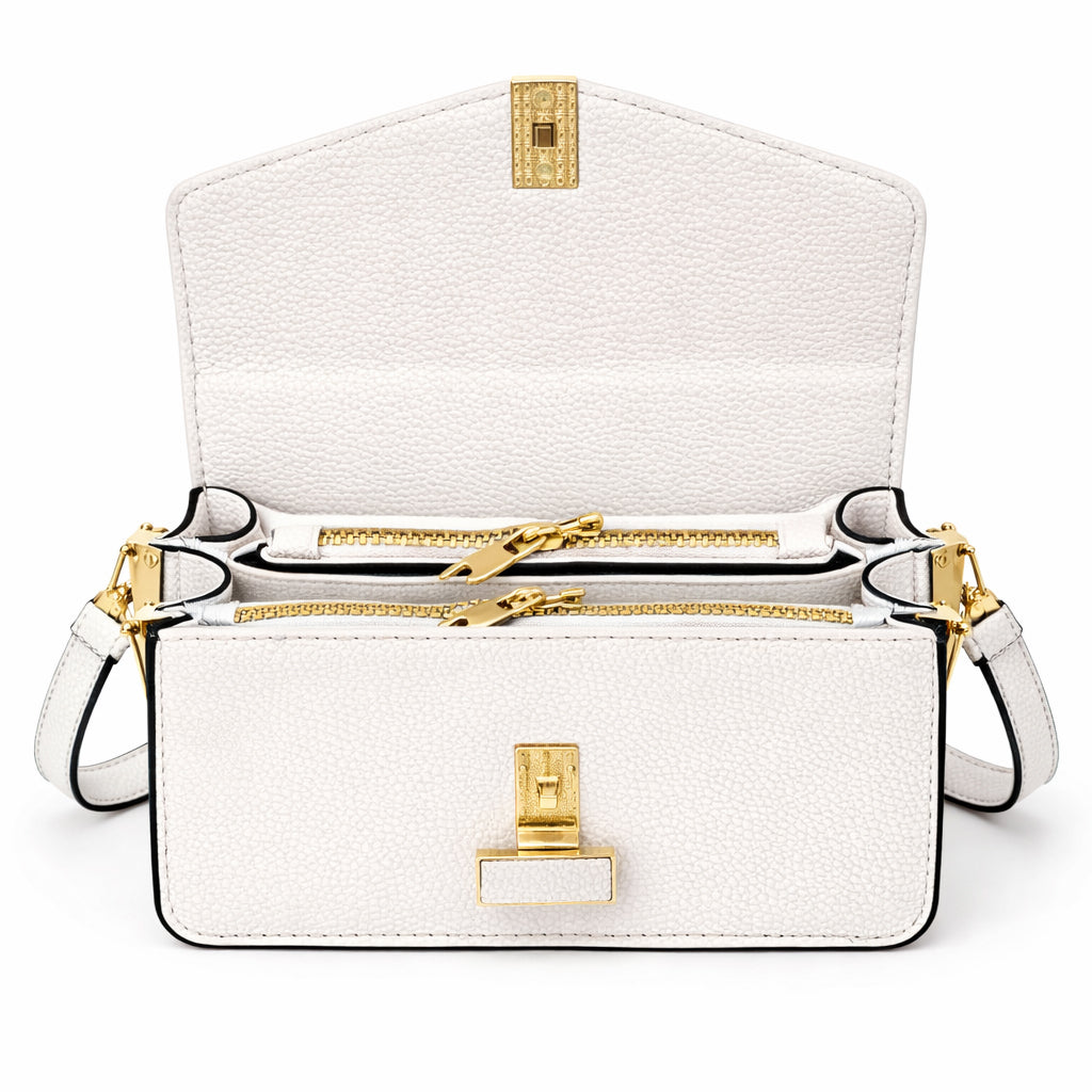 Elegant women's crossbody bag in pebbled leather - small handbag with internal zipper divider, suitable for occasions and travel