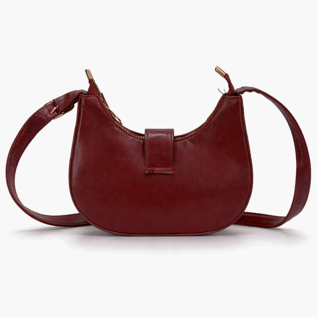 A stylish women's shoulder bag with a design that combines elegance and practicality, featuring a distinctive gold clasp and an adjustable strap.