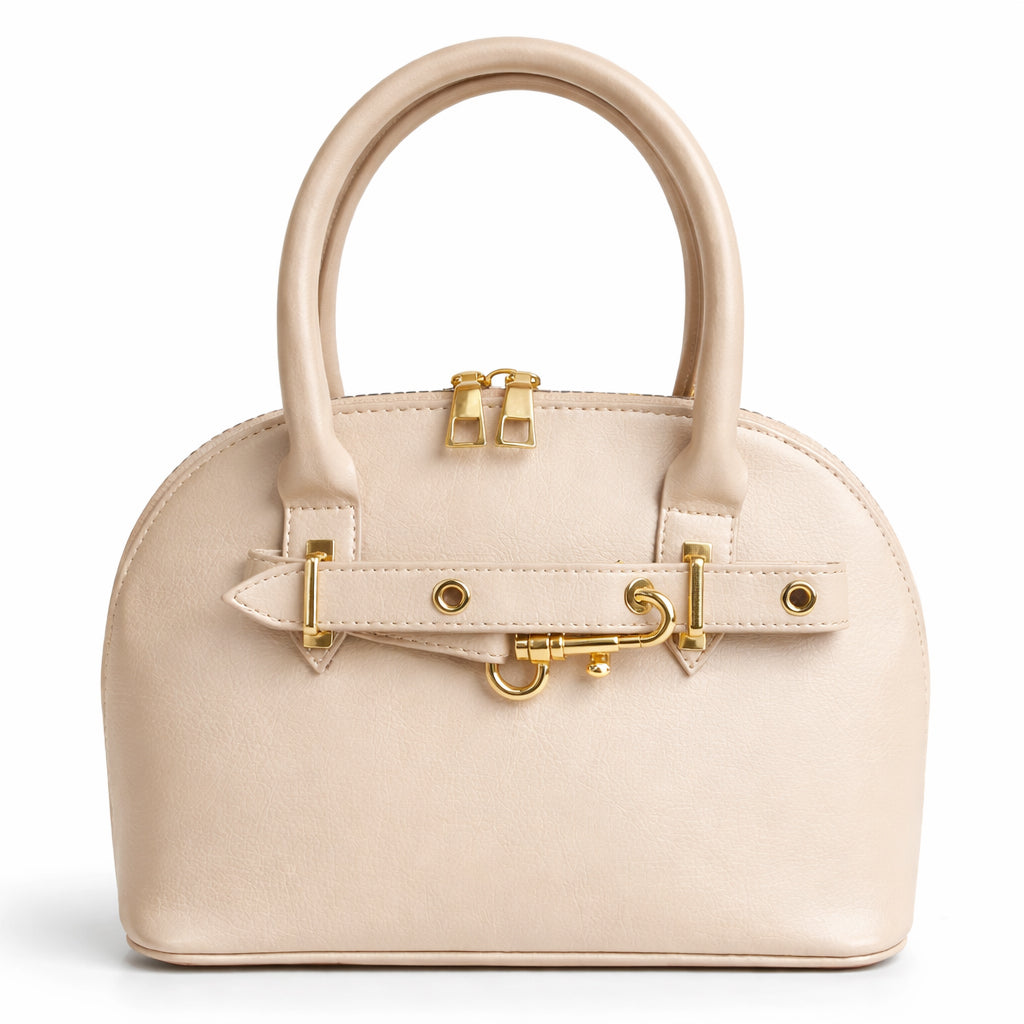 Classic "Dom" women's handbag in premium leather - with gold accents, featuring a top handle and adjustable shoulder strap - perfect for special occasions and work