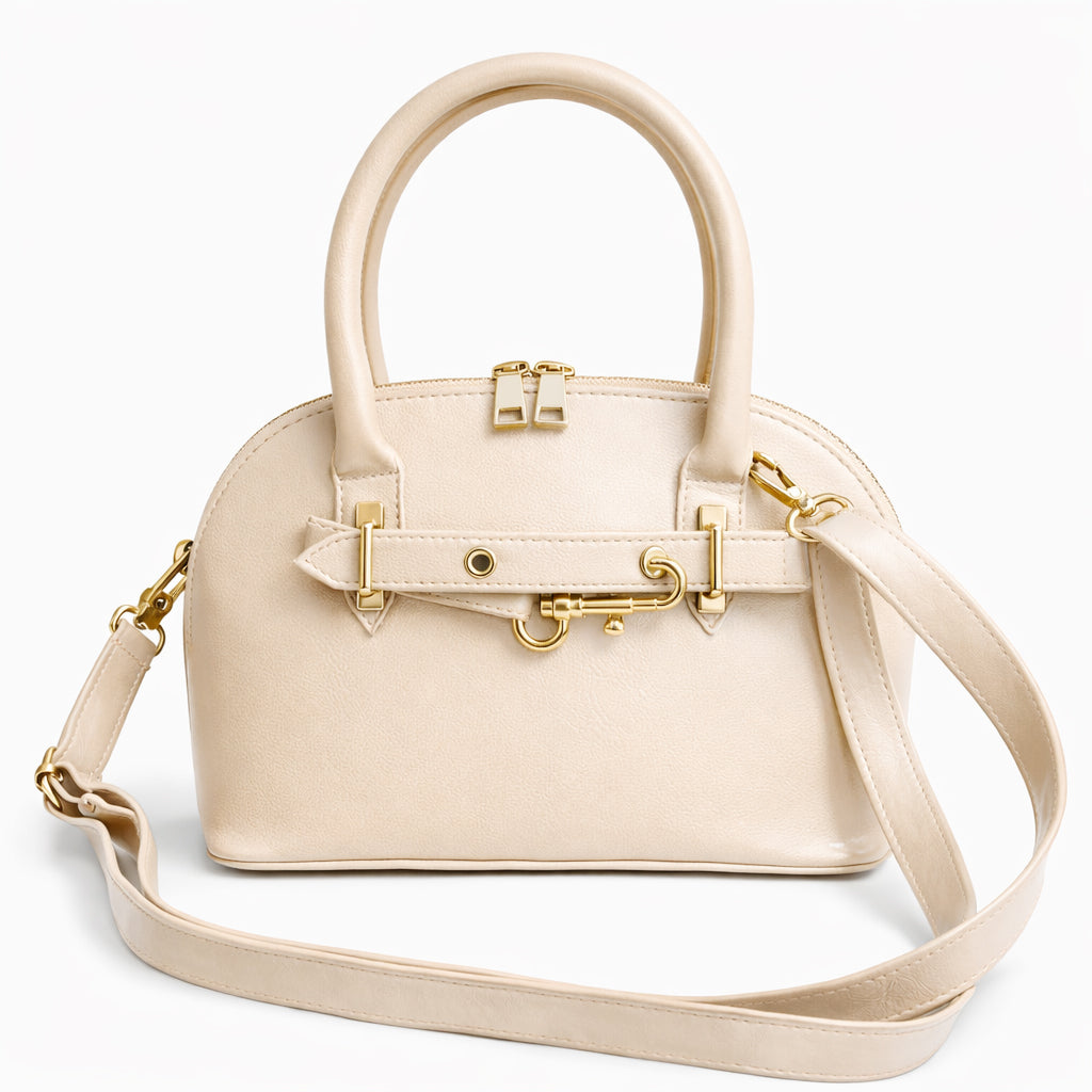 Classic "Dom" women's handbag in premium leather - with gold accents, featuring a top handle and adjustable shoulder strap - perfect for special occasions and work
